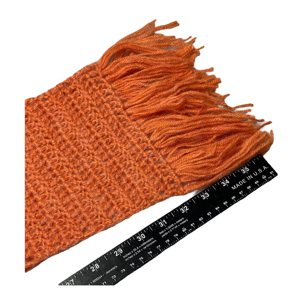 Women's Orange Fringed Detail Boho Cozy Handmade Woven Rectangle Scarf - Picture 4 of 6